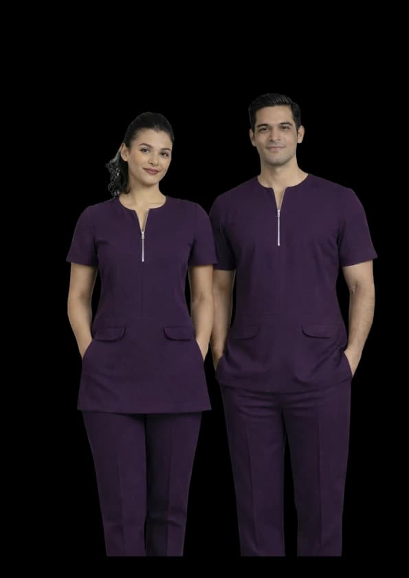 Spa professionals in purple uniform