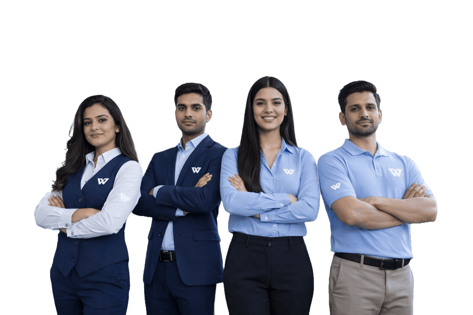 Corporate professionals in custom uniforms