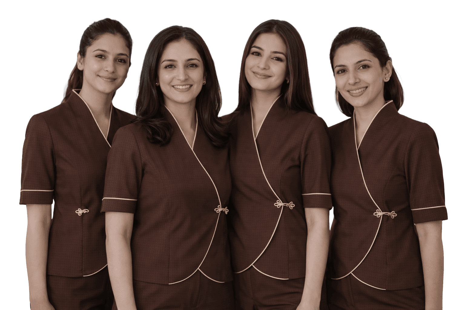 Spa and salon staff in professional uniforms